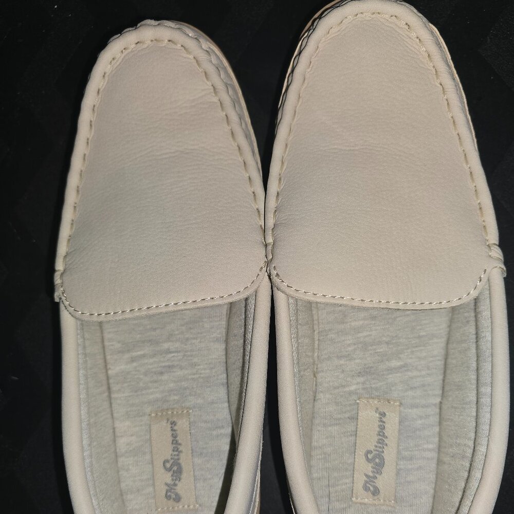 MySlippers by MyPillow Womens Mocasin Slippers, Cream, Size 9
